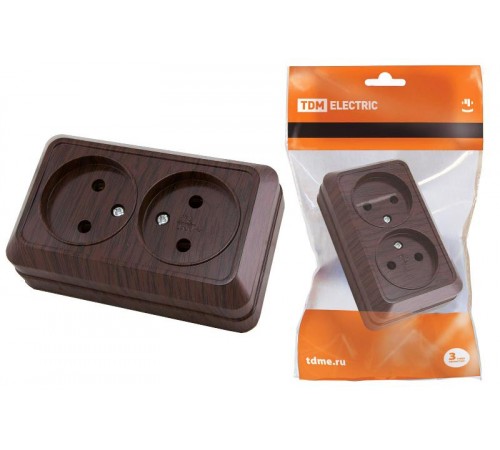 Розетка двойная 2П открытой установки IP20 10А, бук "Ладога"   SQ1801-0035  TDM