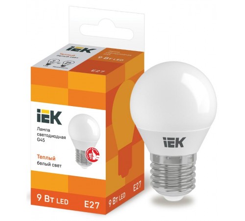 Лампа светодиодная LED 9Вт 230В 3000К E27 шар  LLE-G45-9-230-30-E27  IEK