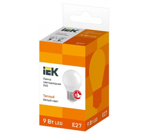 Лампа светодиодная LED 9Вт 230В 3000К E27 шар  LLE-G45-9-230-30-E27  IEK