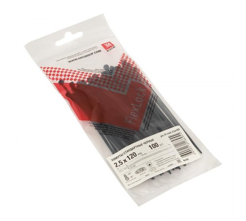 Хомут P6.6 стандартный (ч), 2.5x120 (100шт) FlexLock PROxima  plc-fl-ctsb-2.5x120  EKF