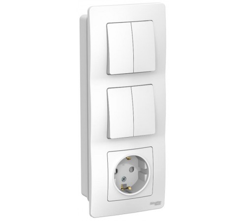 Blanca Белый С/У Блок:Розетка з/к шт 16А, 250В+выкл 2-клавишный.+выкл 2-клавишный.  BLNBS102201  SE