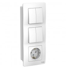 Blanca Белый С/У Блок:Розетка з/к шт 16А, 250В+выкл 2-клавишный.+выкл 2-клавишный.  BLNBS102201  SE
