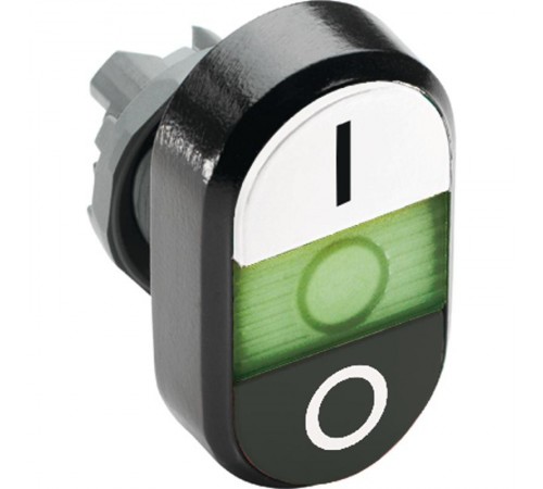 Кнопка двойная MPD6-11G (белая/черная) зеленая линза с текстом ( I/O)  1SFA611135R1102  ABB