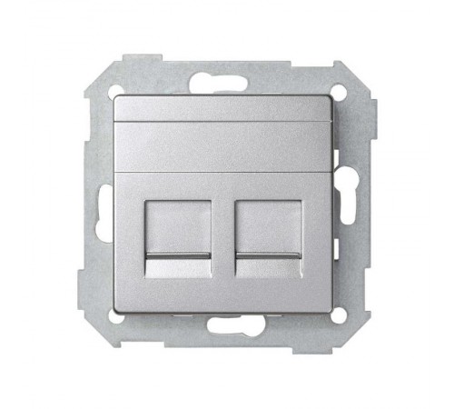 Simon 82 Адаптер со шторками на 2 коннектора UTP (RJ45), FTP (RJ45), RJ12, AMP, S82 Detail алюминий  82006-93  Simon