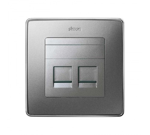 Simon 82 Адаптер со шторками на 2 коннектора UTP (RJ45), FTP (RJ45), RJ12, AMP, S82 Detail алюминий  82006-93  Simon
