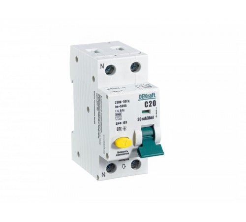Автоматический выключатель дифференциального тока АВДТ 1Р+N 20А 30мА тип A х-ка С ДИФ-103 6кА  16230DEK  DEKraft - замена на  16348DEK 