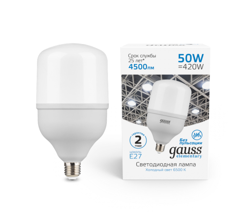 Лампа светодиодная Elementary LED T140 E27 50W 4500lm 180-240V 6500K 1/8  63235  Gauss