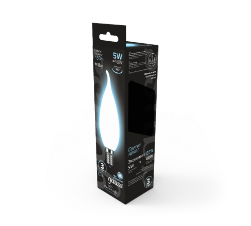 Лампа светодиодная LED 5Вт E14 220В 4100К свеча на ветру  104201205  Gauss