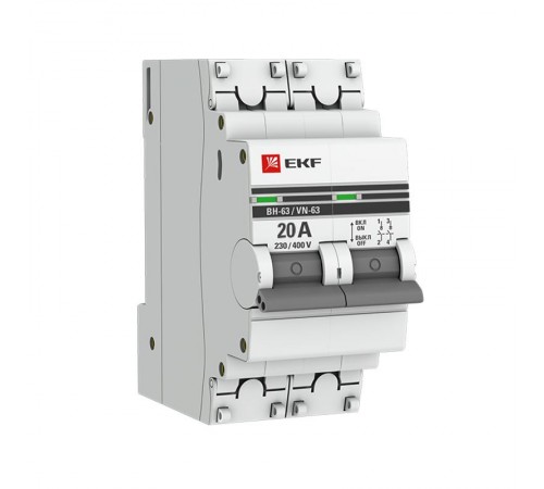 Выключатель нагрузки 2P 20А ВН-63 PROxima  SL63-2-20-pro  EKF