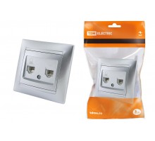 Розетка телефонная RJ11 + компьютерная RJ45 серебр. металлик "Лама"   SQ1815-0219  TDM