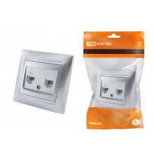 Розетка телефонная RJ11 + компьютерная RJ45 серебр. металлик "Лама"   SQ1815-0219  TDM