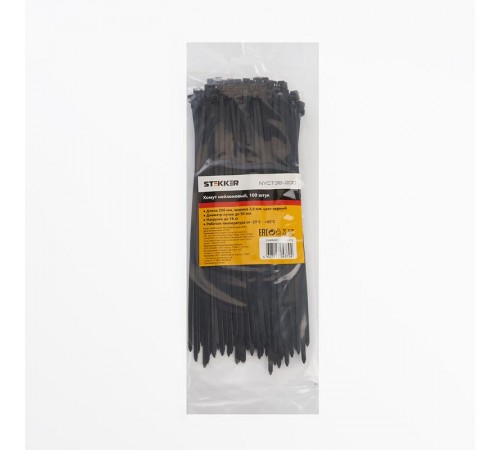 Хомут нейлоновый 3,6x200 мм, d пучка max 50мм, нагрузка 18 кг, черный (100шт в упак)  32778  STEKKER