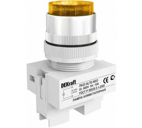 Лампа комм. ALTE 22 мм Цвет:ЖЕЛТЫЙ неон 220В ЛK-22 DE  25009DEK  DEKraft