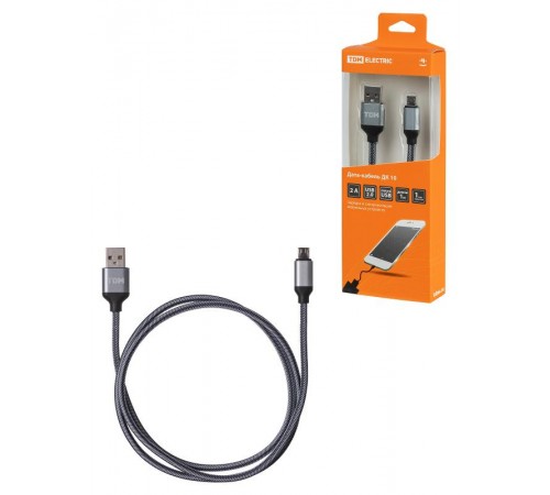 Дата-кабель, ДК 10, USB - micro USB, 1 м, тканевая оплетка, серый,  SQ1810-0310  TDM