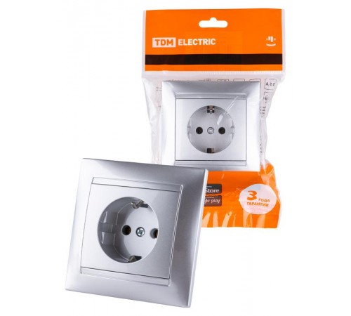 Розетка 2П+З 16А 250В серебр. металлик "Лама"  SQ1815-0223  TDM