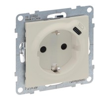 SUNO Комбинированная розетка со шторками 2К+З 16А 250В/USB С 1500мА. Безвинтовые зажимы. Цвет "Слоновая кость"  721229  Legrand