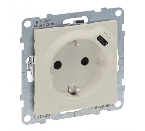 SUNO Комбинированная розетка со шторками 2К+З 16А 250В/USB С 1500мА. Безвинтовые зажимы. Цвет "Слоновая кость"  721229  Legrand