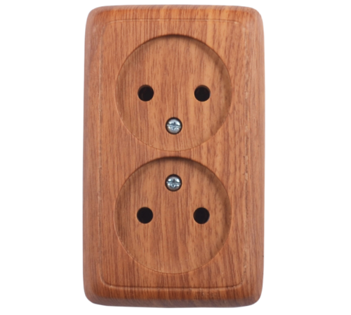 Розетка открытой установки, двухместная, цвет дуб  РА16-141-05  HEGEL