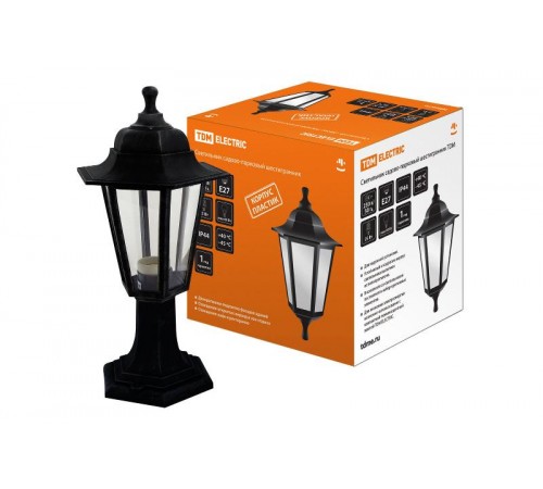 Светильник садово-парковый НТУ 06-60-001 60Вт ЛН/КЛЛ/LED Е27 IP44 шестигранник, стойка, пластик, черный  SQ0330-0702  TDM