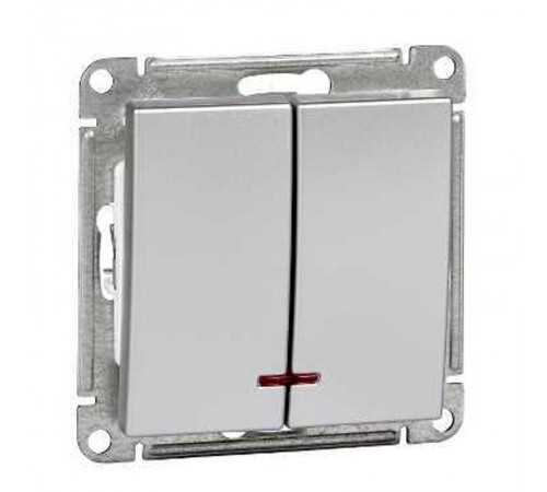 W59 Матовый хром Выключатель 2-клавишный 10АХ с подсветкой  VS510-251-5-86  SE