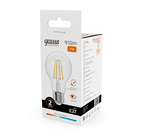 Лампа светодиодная   Filament Elementary А60 11W 910lm 2700К Е27 LED 1/10/50  22211  Gauss