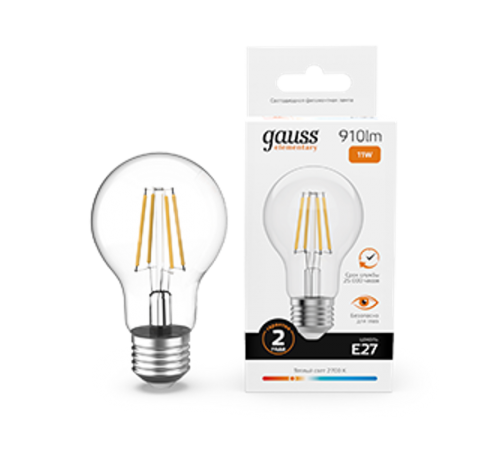 Лампа светодиодная   Filament Elementary А60 11W 910lm 2700К Е27 LED 1/10/50  22211  Gauss