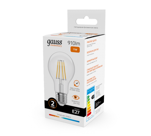 Лампа светодиодная   Filament Elementary А60 11W 910lm 2700К Е27 LED 1/10/50  22211  Gauss