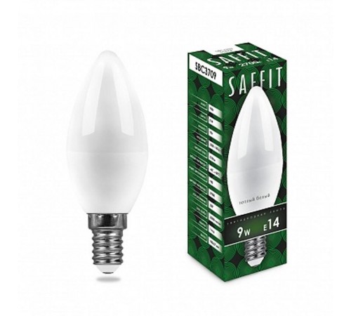 Лампа светодиодная SBC3709 9W 2700K 230V E14 C37 свеча  55078  SAFFIT