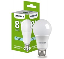 Лампа светодиодная A60 груша 8Вт 230В 6500К E27   LL-A60-08-230-65-E27-G  GENERICA