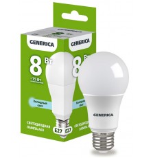 Лампа светодиодная A60 груша 8Вт 230В 6500К E27   LL-A60-08-230-65-E27-G  GENERICA
