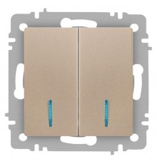 Выключатель Intro Accent 6-105-04 двойной с подсветкой, 10А-250В, IP20, СУ, AL/CU, шампань  Б0063513  Intro