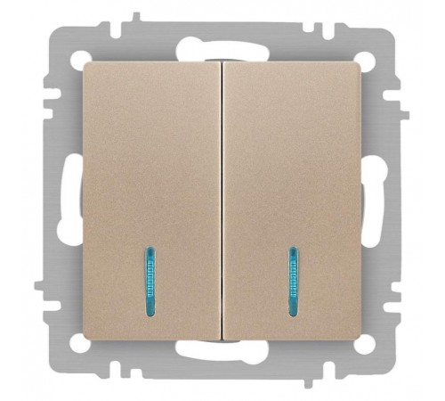 Выключатель Intro Accent 6-105-04 двойной с подсветкой, 10А-250В, IP20, СУ, AL/CU, шампань  Б0063513  Intro