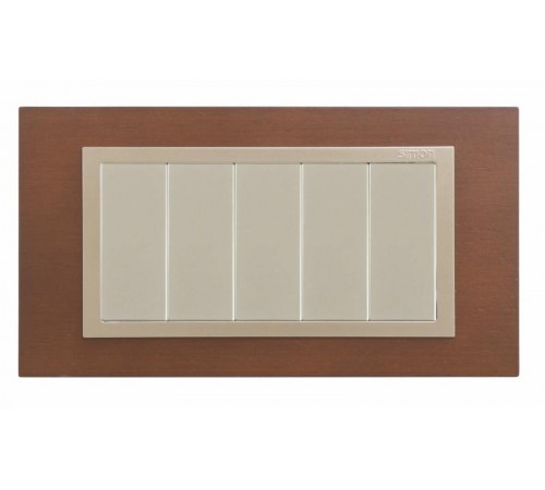 Simon 82 Рамка декоративная, (+суппорт), 5 узких (2 широких+1 узкий) модулей, S82C, Дерево, дуб-шампань  82957-66  Simon