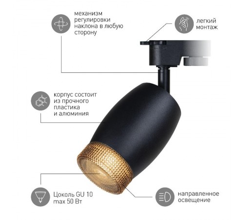 Светильник трековый  TR51 - GU10 BK однофазный под лампу GU10 матовый черный  Б0054164  ЭРА