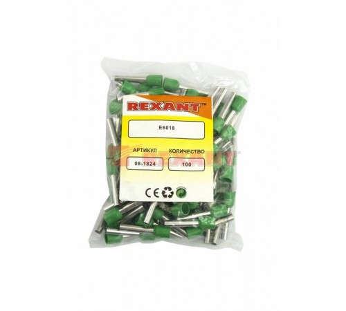 Наконечник штыревой втулочный изолированный F-18 мм 6 мм (НШВи 6.0-18) зеленый  08-1824  REXANT