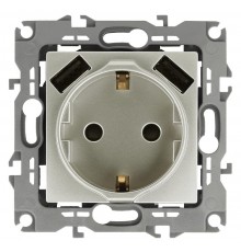 12-4109-15 Розетка с заземлением 16A-250В, штор. с 2xUSB 5В-3А, 12, перламутр   Б0047849  ЭРА
