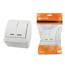 Выключатель 2-кл. открытой установки с подсветкой IP44 10А белый "Селигер"  SQ1818-0004  TDM