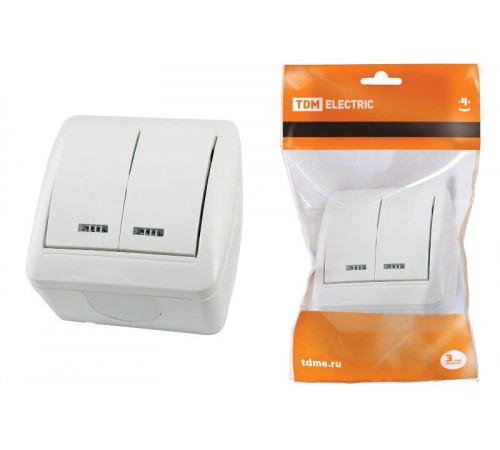 Выключатель 2-кл. открытой установки с подсветкой IP44 10А белый "Селигер"  SQ1818-0004  TDM