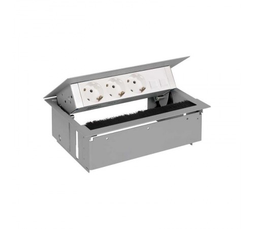 Врезной x4 розеточный блок, щетка, 3x2P+E, 2xRJ45, алюминий, S400  44403020-133  Simon