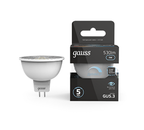 Лампа светодиодная LED 5Вт GU5.3-dim 220В 4100К MR16 диммируемая  101505205-D  Gauss