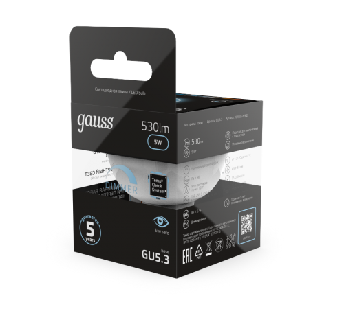 Лампа светодиодная LED 5Вт GU5.3-dim 220В 4100К MR16 диммируемая  101505205-D  Gauss