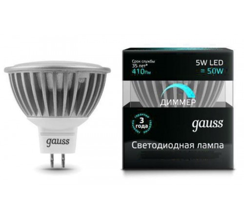 Лампа светодиодная LED 5Вт GU5.3-dim 220В 4100К MR16 диммируемая  101505205-D  Gauss