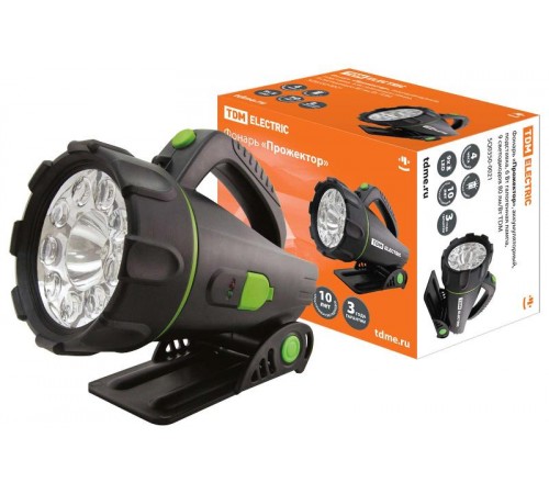 Фонарь прожекторный  9хLED аккумулятор 4В3А*4 + 1 галогенная лампа, подставка  SQ0350-0021  TDM