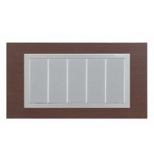 Simon 82 Рамка декоративная, (+суппорт), 5 узких (2 широких+1 узкий) модулей, S82C, Дерево, венге-алюминий  82957-65  Simon