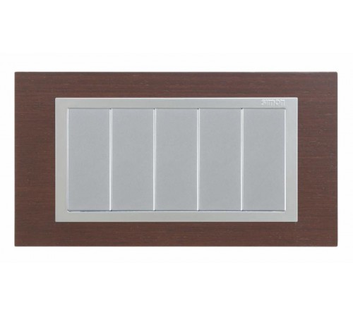 Simon 82 Рамка декоративная, (+суппорт), 5 узких (2 широких+1 узкий) модулей, S82C, Дерево, венге-алюминий  82957-65  Simon