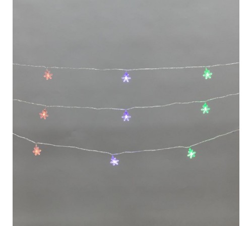 Гирлянда светодиодная Снежинки большие 5м, 20LED, IP20, прозр. провод, свечение (RG/RB), мигание, 230В  304-024  NEON-NIGHT