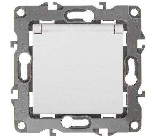 12-2003-01  Розетка с заземлением со шторками с крышкой, 16А-250В, б.л., Эра12, белый  Б0038806  ЭРА