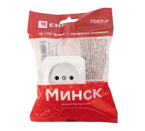 Минск Розетка 1-местная ОП 10А без заземления белая EKF Basic  EGR10-022-10  EKF