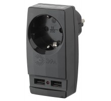 Адаптер SP-1e-USB-B "Polynom" 1гн 220V + 2xUSB 2100mA, c заземл, (черный)  Б0026333  ЭРА