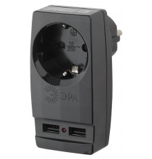 Адаптер SP-1e-USB-B "Polynom" 1гн 220V + 2xUSB 2100mA, c заземл, (черный)  Б0026333  ЭРА